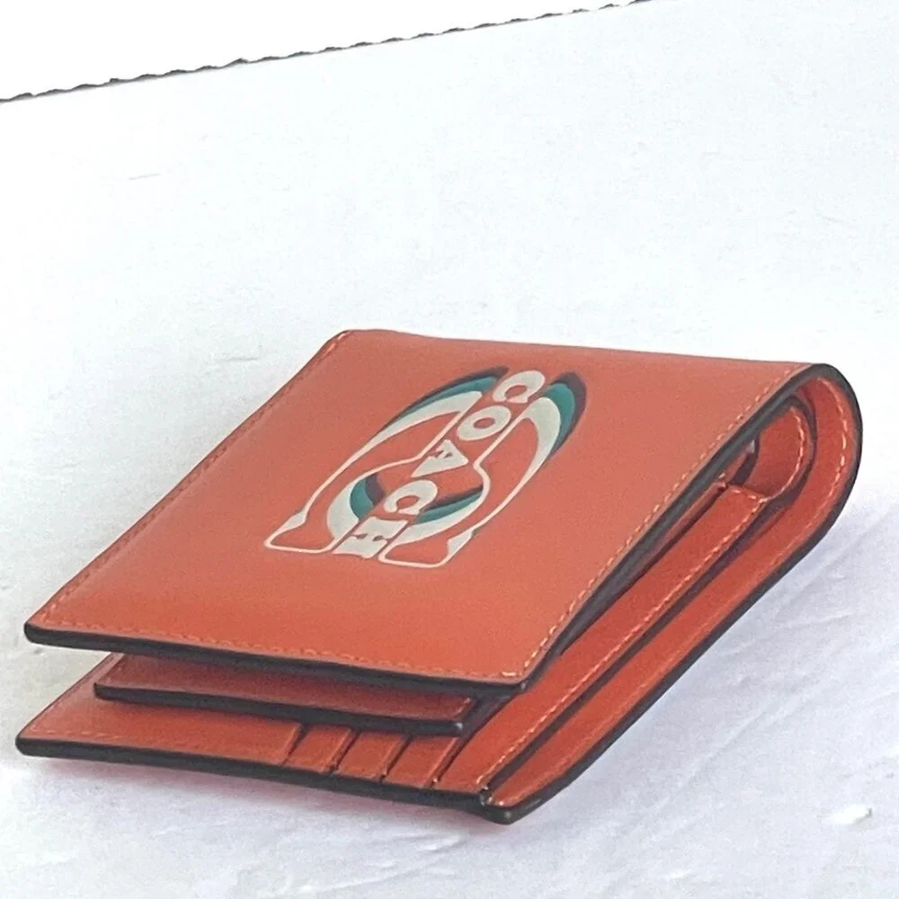 Coach CH084 3 In 1 Wallet Coach Stamp Mens Refined Calf Leather Bright Orange - Picture 9 of 9